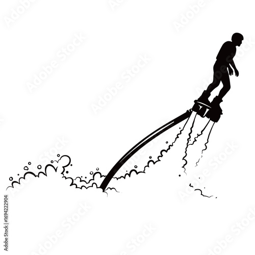 black and white silhouette of a Flyboarding vector on a white background