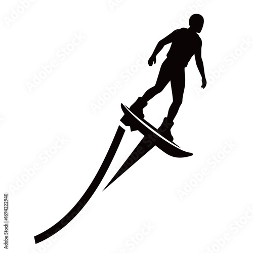 black and white silhouette of a Flyboarding vector on a white background