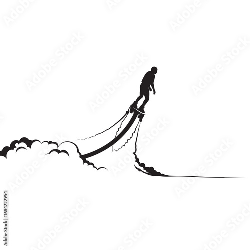 black and white silhouette of a Flyboarding vector on a white background