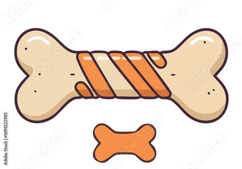A playful illustration of a bone-shaped dog biscuit with a swirled orange design. Simple, modern, and cheerful design. Perfect for pet-related themes.