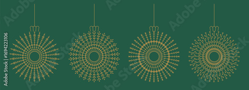 Thin line Christmas toys, balls set. Holiday decorative baubles. Winter new year, christmas tree vector decoration