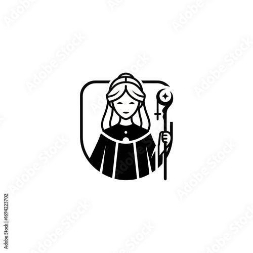 Woman Religious Leader Holding Staff.