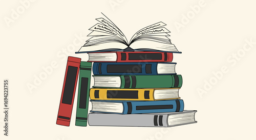 Illustrative stacked books symbolizing knowledge, literature, and the boundless world of reading exploration and literary discovery