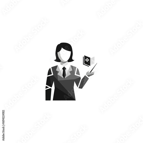 Businesswoman presenting a book, professional, confident.