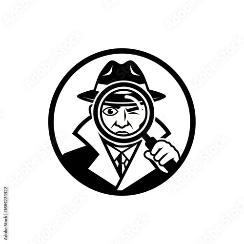 Detective Investigating Clues Magnifying Glass.