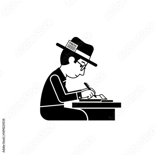 Focused Man Writing at Desk.