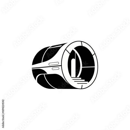 Futuristic Cylindrical Space Station or Transport Pod.