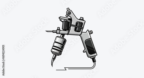 Detailed illustration of a professional tattoo machine, artistic equipment with precise needle technology, tool for skin art and body modification