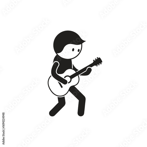 Person playing acoustic guitar simple line drawing.