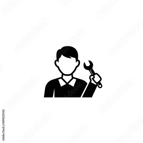 Technician holding wrench, repairman, maintenance worker.