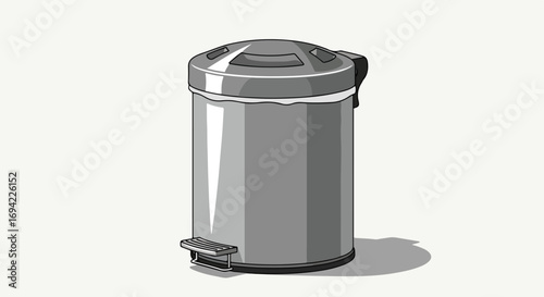 Monochromatic depiction of a pedal bin for waste disposal, evoking cleanliness and orderliness for household use in a stylized illustration