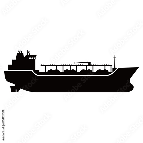 black and white silhouette of a tanker vector on a white background
