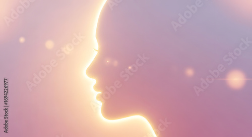 Conceptual illustration of a woman's profile silhouette glowing with a radiant aura, symbolizing inner light, spirituality, and hope
