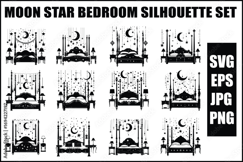 Fototapeta premium Moon Star Bedroom Silhouette Set