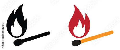 Set of match fire flame isolated icon of vector illustration