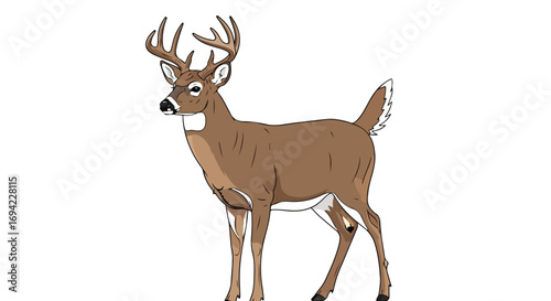 Majestic Cartoon Deer with Antlers Illustration on a White Background Depicting Wildlife Beauty and Serenity with an Artistic Flair