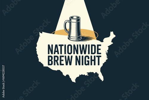 Nationwide brew night graphic featuring a beer stein on a map of the united states with spotlight
