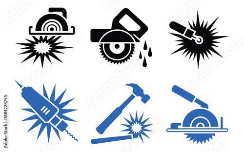 Essential tools for your next creative project featuring saws, drills, and hammers in a modern and eye-catching minimalist design ideal for construction or repair themes