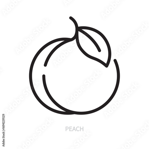 Peach line icon. Fruit symbol. Food concept. Isolated on a white background. Flat design. Editable stroke. Vector illustration.