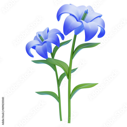 PNG 3D Blue Lily Flower Pair Illustration Isolated on a White Background