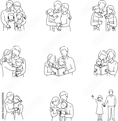 Family Interactions and Affection Line Drawings love