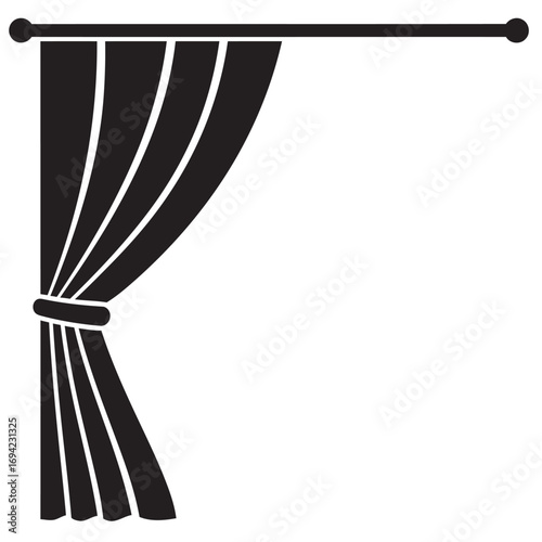black and white silhouette of curtain vector on white background