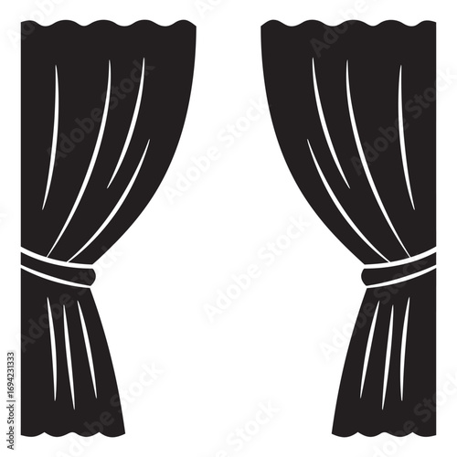 black and white silhouette of curtain vector on white background