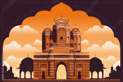 Hand-Drawn Flat Illustrations for Indian Tourism Composition