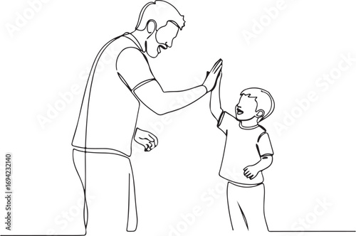 Father and Son High Five Line Drawing family celebration