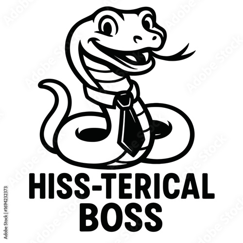 HISS-TERICAL BOSS: Hilarious Cartoon Snake Wearing a Tie, Smiling with Tongue Out – A Funny Office Humor Design Perfect for Work Colleagues, Managers, and Anyone Who Loves Puns and Reptiles. This SEO-