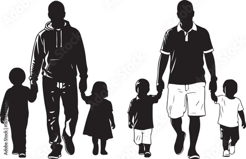 Fathers and Children Silhouettes Walking Keywords: fathers, children, silhouettes, walking