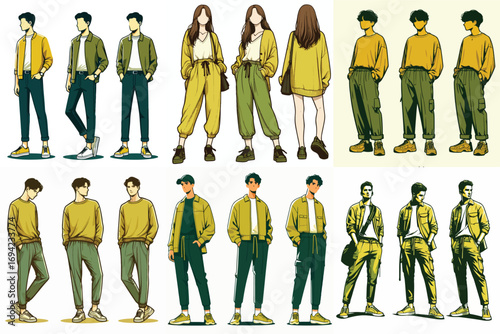 Stylish Fashion People character posing in casual outfits