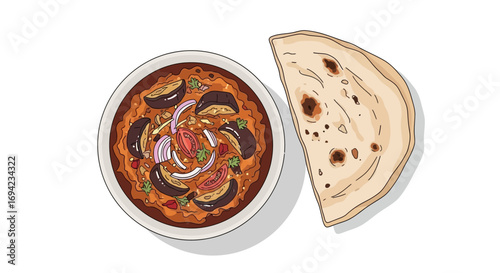 Artistic depiction of authentic Indian baingan bharta with fresh chapati
