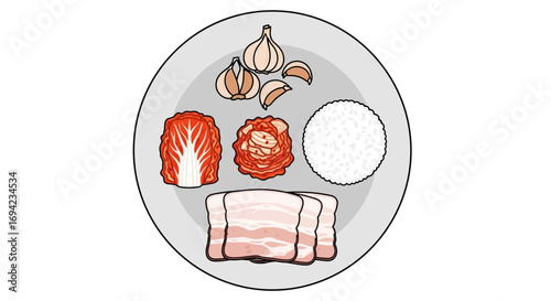 Authentic Korean Cuisine Representation on Plate for Traditional Eating