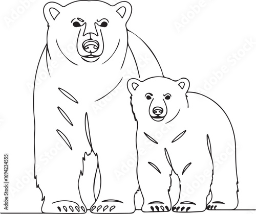 Polar bear and cub continuous line drawing bear cub