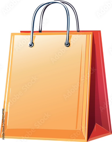An elegant, two-toned paper shopping bag with shiny silver handles, isolated on a white background.
