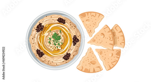 Creamy hummus delight with pita wedges for a delectable appetizer experience
