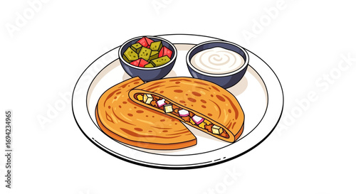 Crispy quesadilla with flavorful fillings and delightful sides illustrations