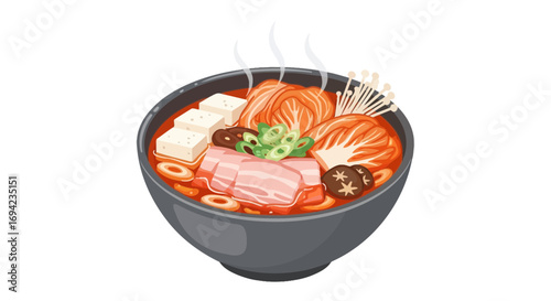 Delicious and Spicy Kimchi Stew Bowl with Tofu and Vegetables Artwork