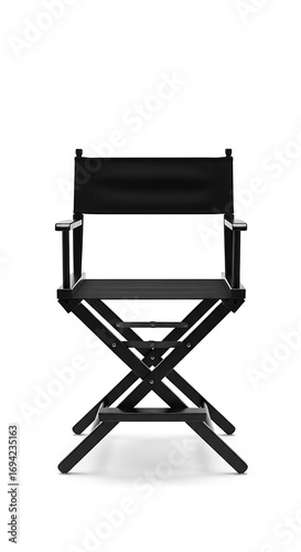 A  quality, black folding director's chair, presented against a plain white backdrop.