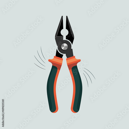 Illustration of pliers with orange and black handles in an open position symbolizing work and fixing isolated on gray background