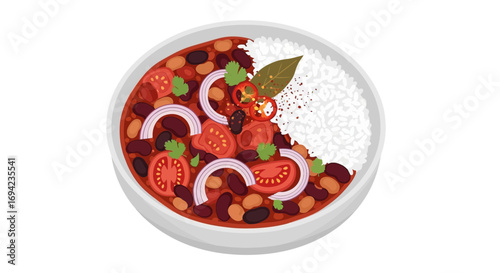 Delicious chili with rice and fresh vegetables for a nutritious dinner