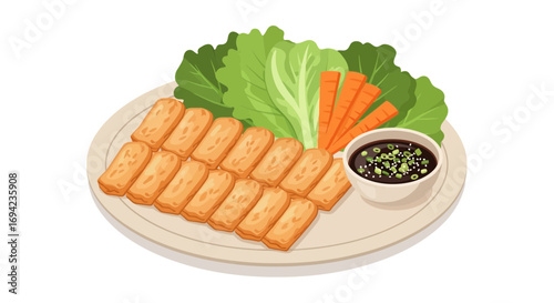 Delicious fried tofu served with fresh lettuce and flavorful dipping sauce