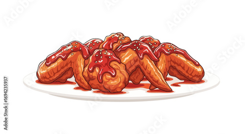 Delicious glazed chicken wings on a plate, perfect for food-related themes
