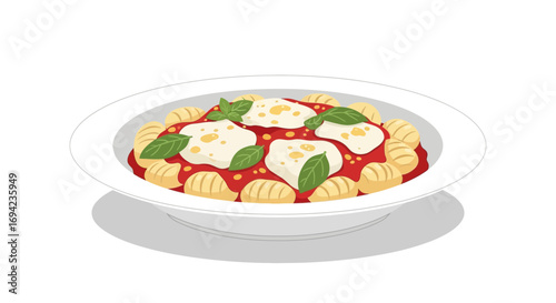 Delicious gnocchi dish in tomato sauce and creamy mozzarella artwork