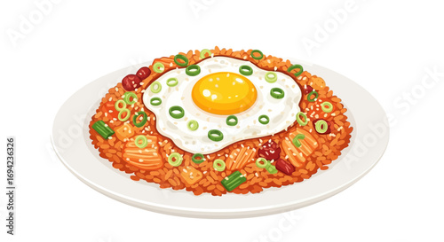 Delicious kimchi fried rice with a sunny side up egg illustration