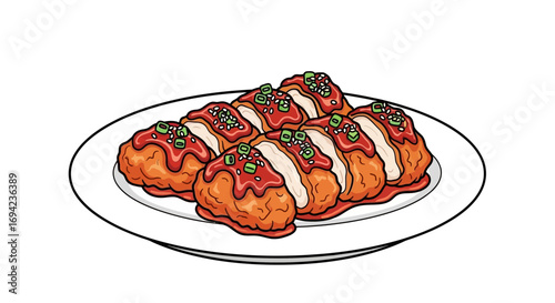 Delicious Korean chicken gangjeong served on pristine white porcelain
