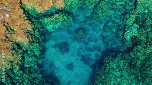 Aaerial view of the coastline and coral reefs