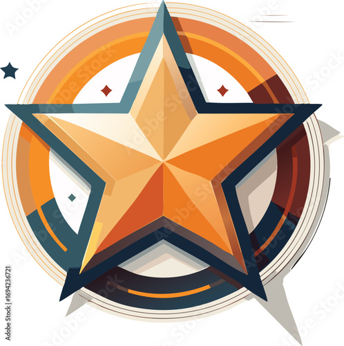 A stylized golden star emblem with a circular, segmented background, featuring geometric shapes and a subtle star accent.