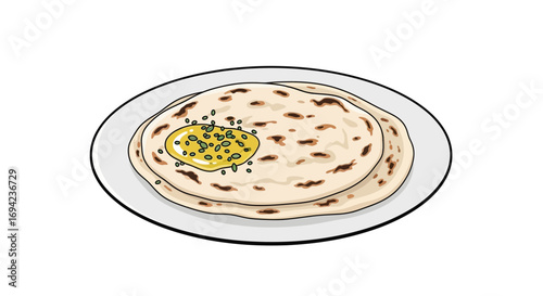 Delicious roti flatbread, adorned with ghee and aromatic herbs, ready to savor